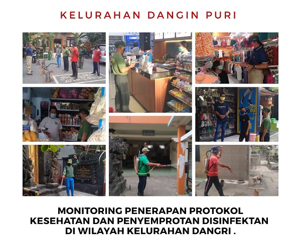 Minimalisir Penyebaran Covid-19, Kelurahan Dangin Puri Rutin Laksanakan Monitoring Prokes dan Penyemprotan Desinfektan